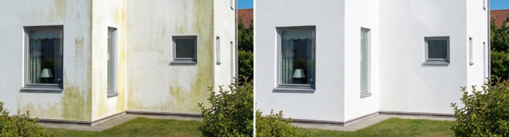 Fasadtvätt puts fasad före efter