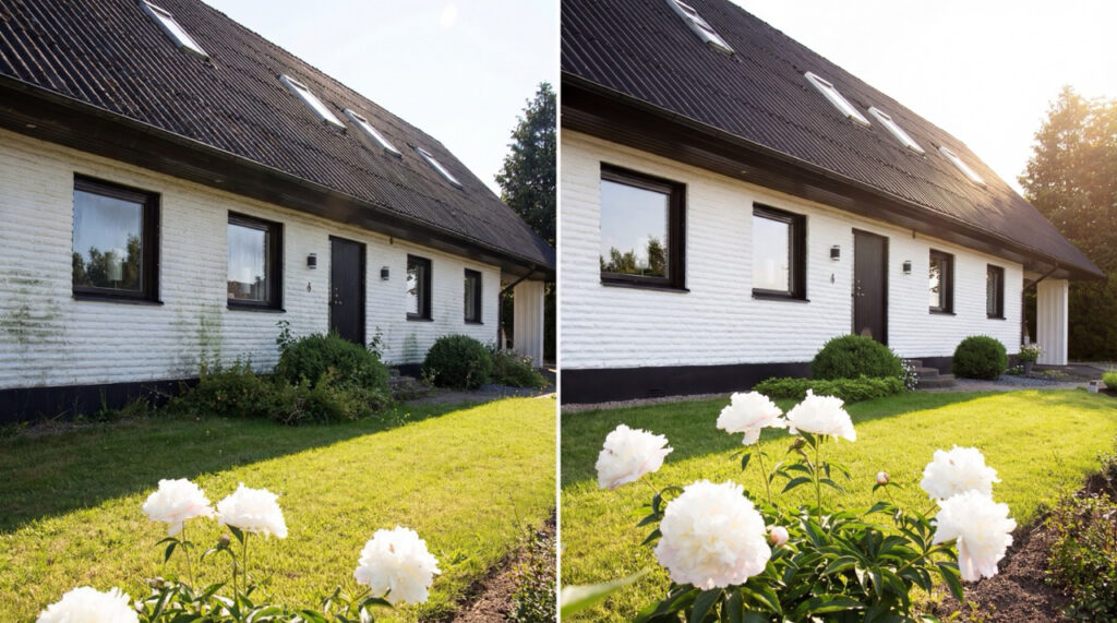 Fasadtvätt mexitegel före efter 