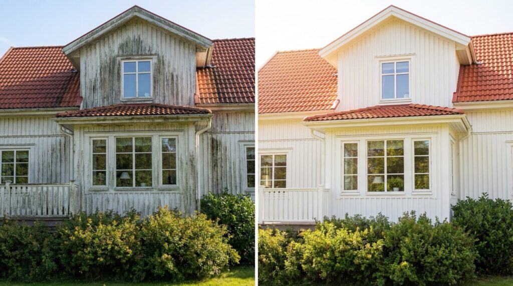 Fasadtvätt före efter