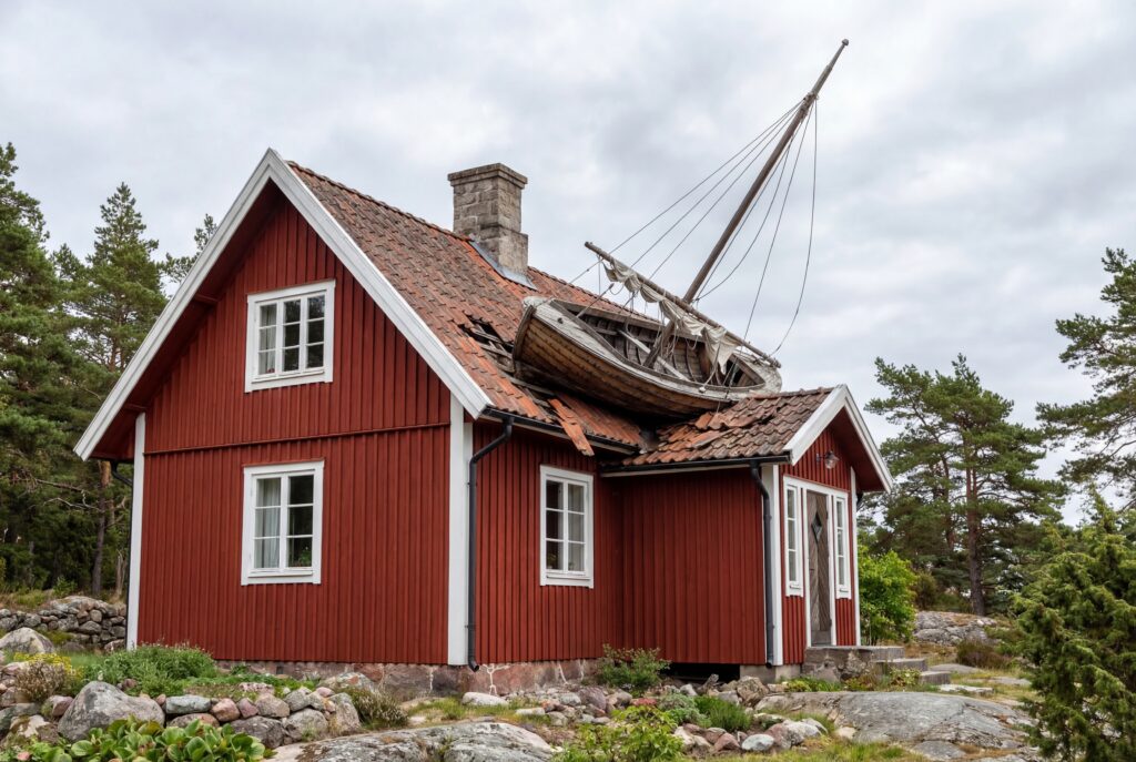 Blekingeeka som förlist uppe på ett tak